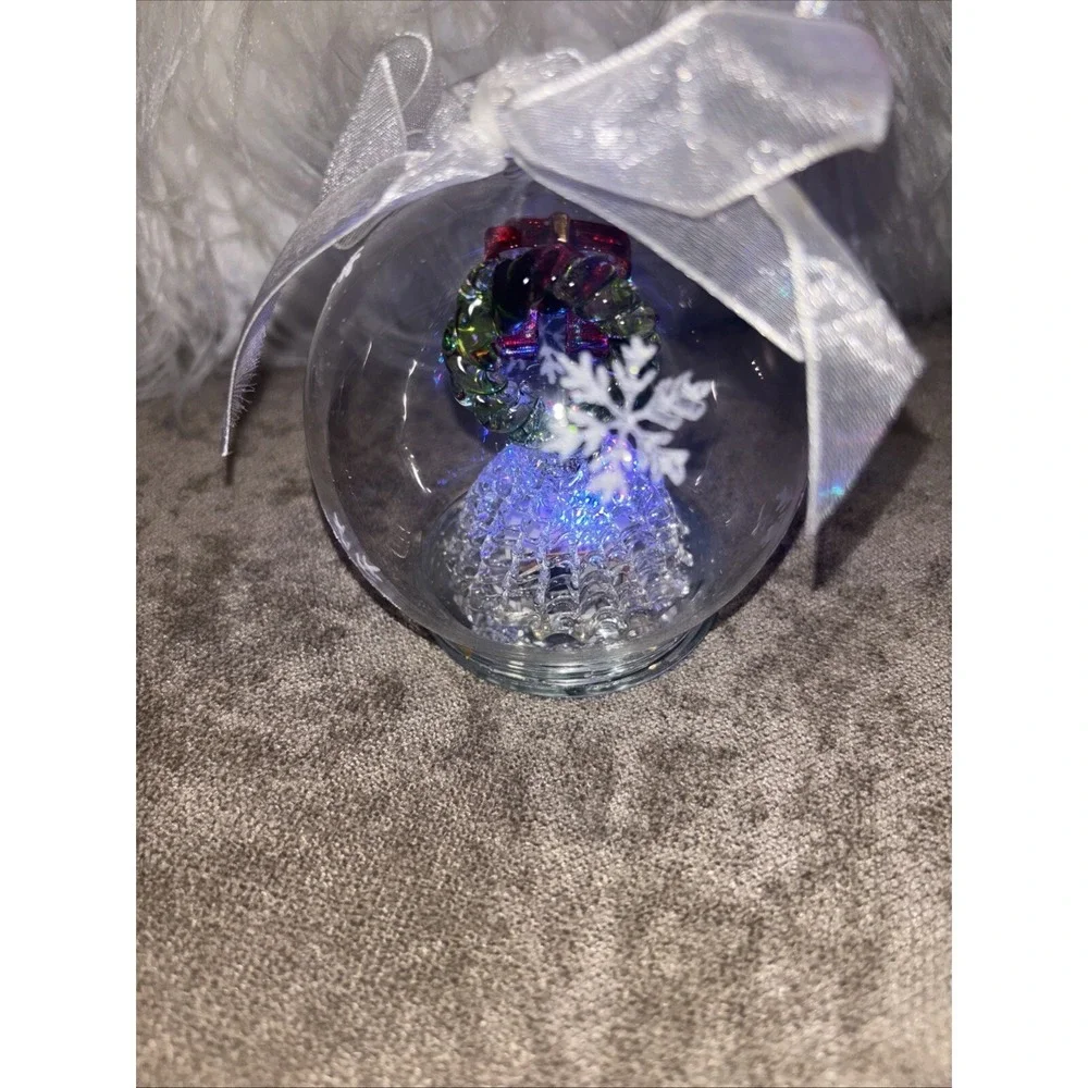 Wreath on Bell Christmas Ornament Glass Globe LED Light